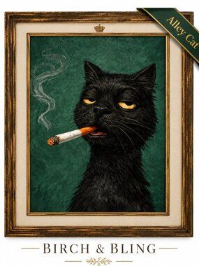 NEW Alley Cat Black Wall Art Moody Print Funny Smoking Gothic Vintage 8" x 10"